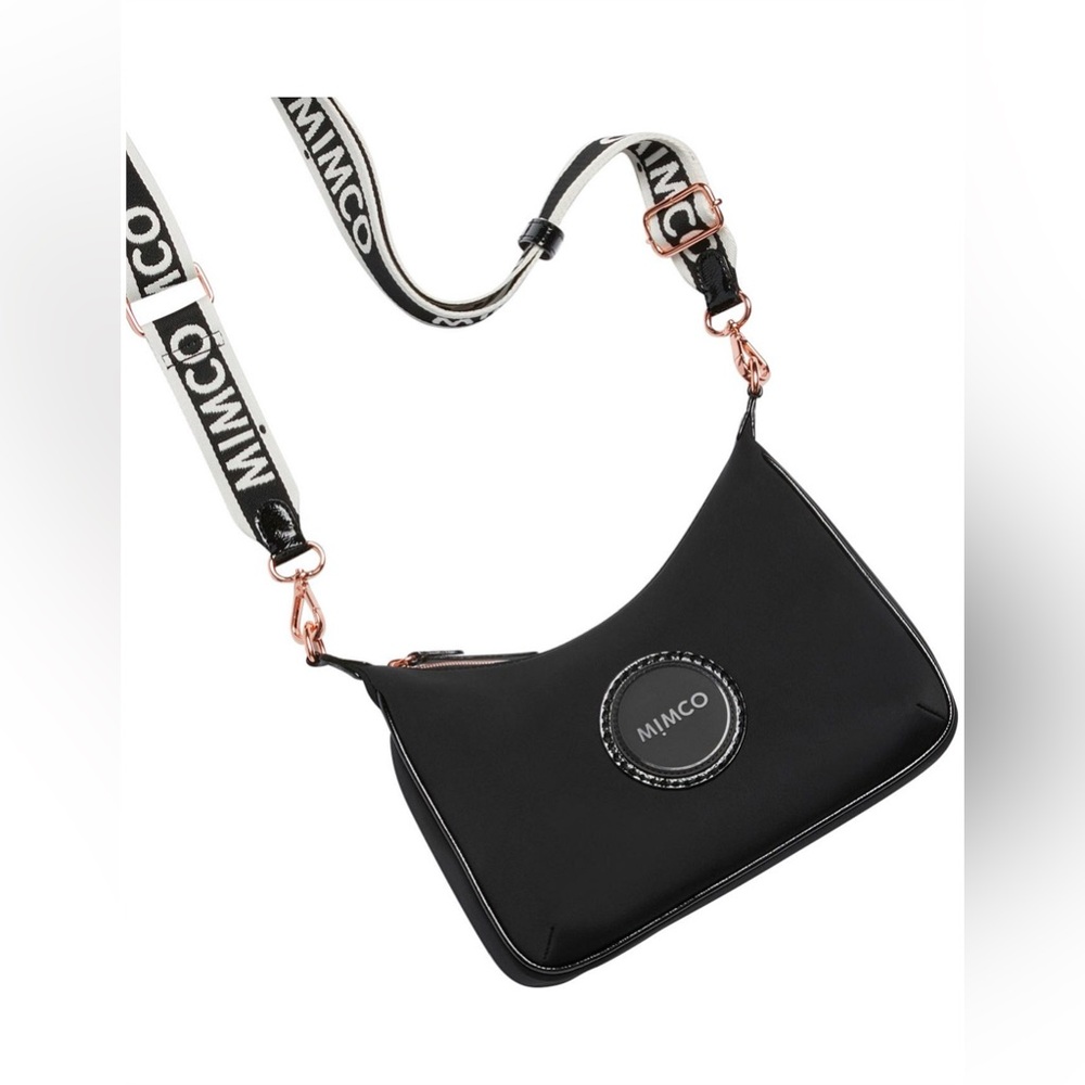 Mimco Black and White Crossbody Bag, gold hardware